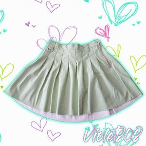 [L] Streetwear Society Green Vegan Leather Pleated Mini Skirt